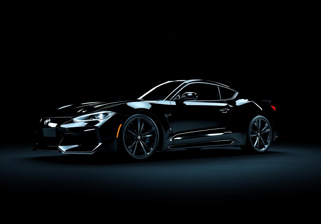 Ceramic coated black sports car with mirror gloss finish