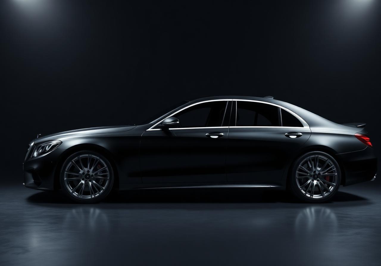 Black wrapped luxury sedan with satin metallic finish